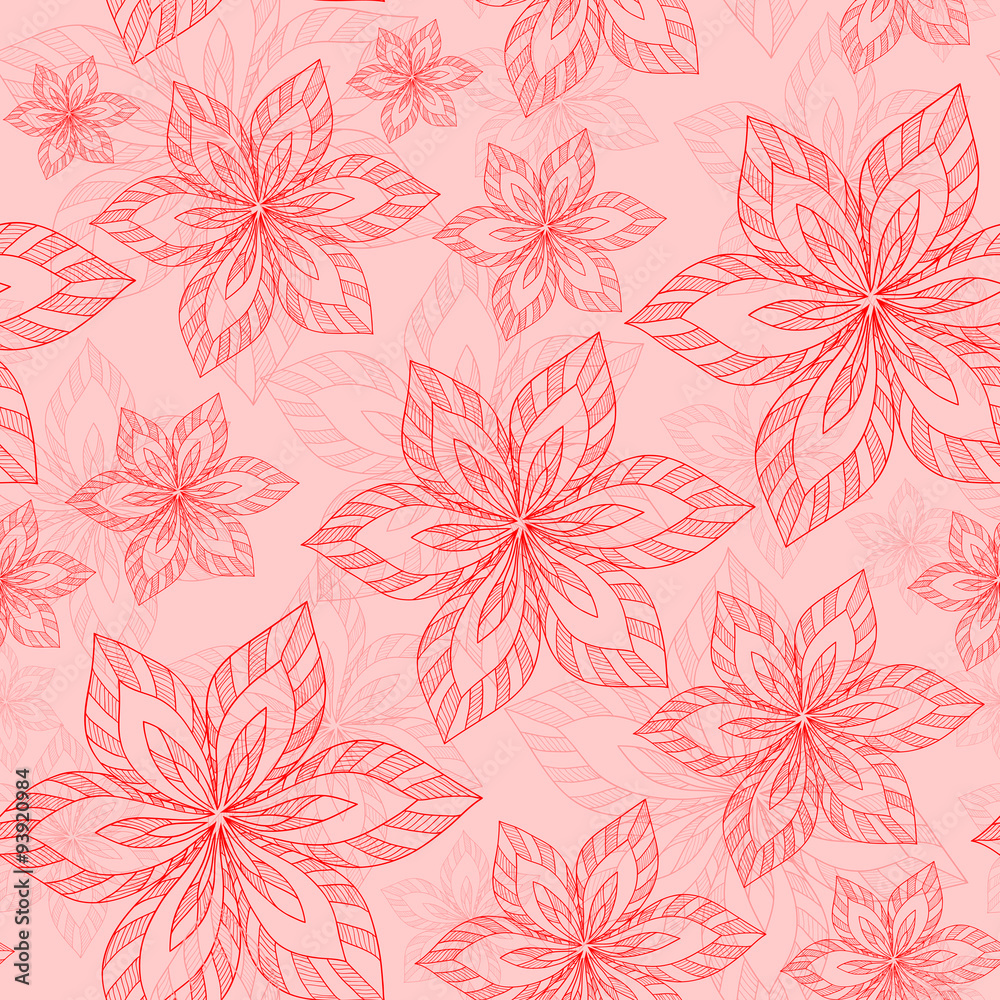 pink big hand drawn flowers vector seamless pattern