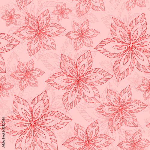 pink big hand drawn flowers vector seamless pattern