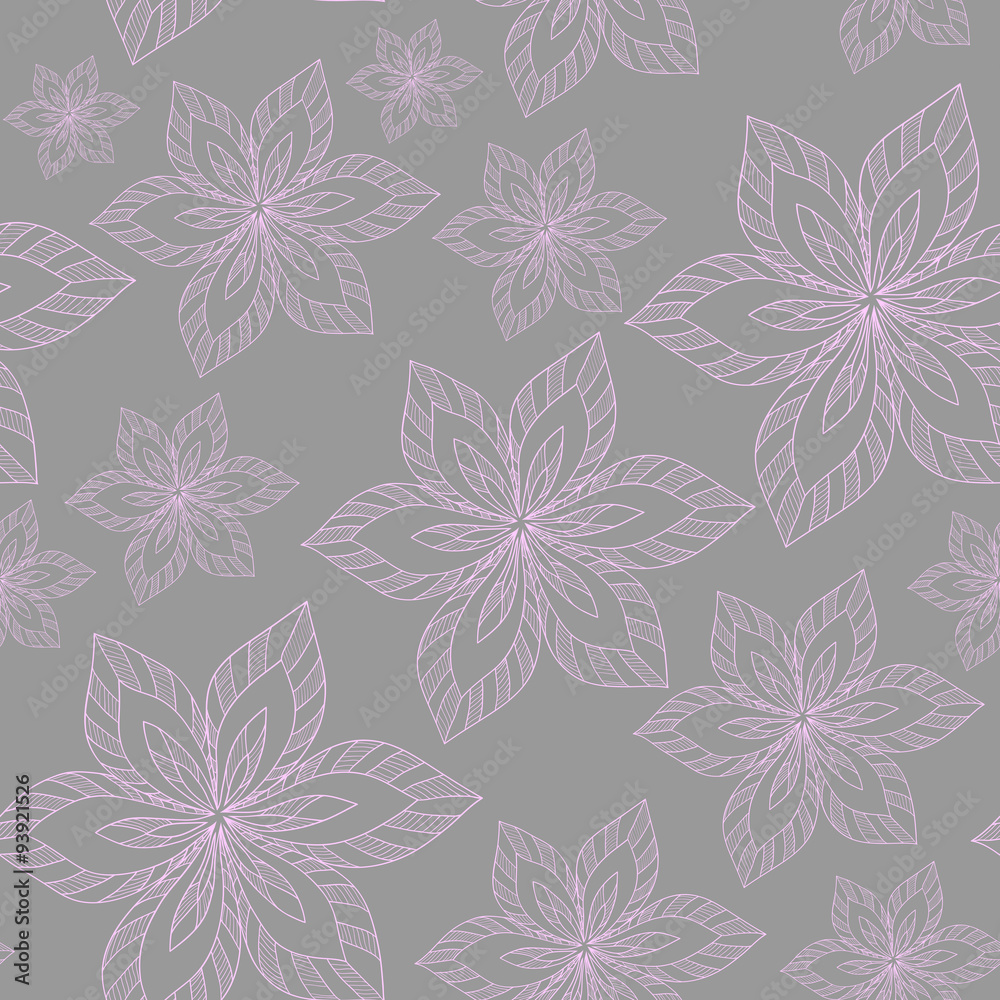 pink big flowers on a grey background vector seamless pattern