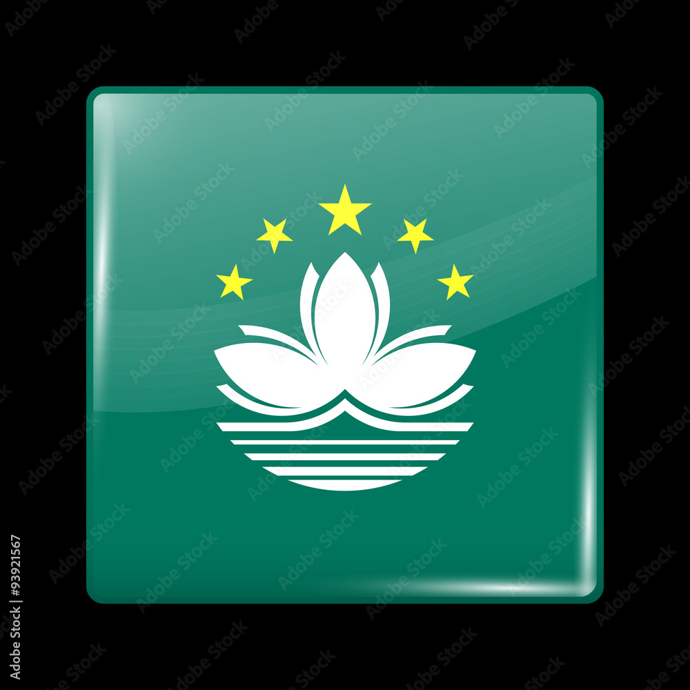 China Flag of Macau. Glassy Icon Square Shape China Flag of Macau. Glassy Icon Square Shape