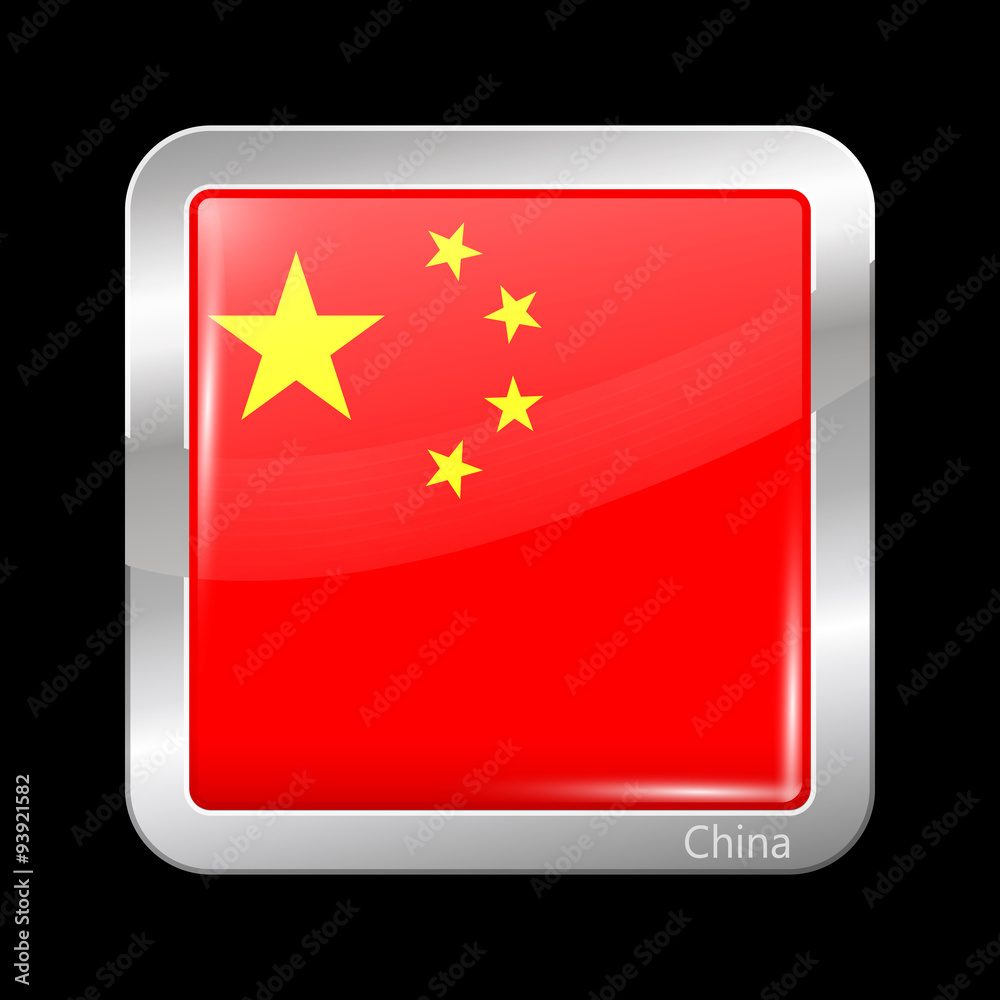 Flag of China. Metalic Icon Square Shape Flag of China. Metalic Icon Square Shape