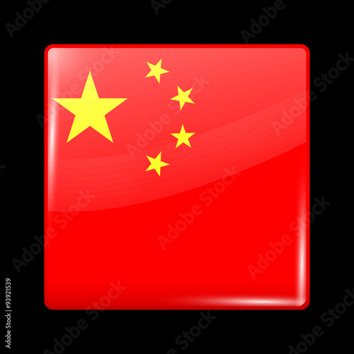 Flag of China. Glassy Icon Square Shape