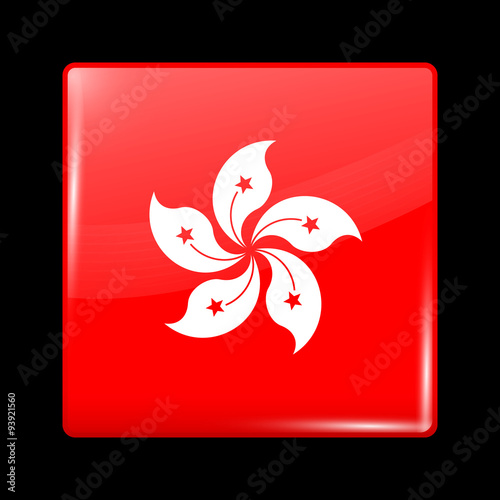 China Flag of Hong Kong. Glassy Icon Square Shape