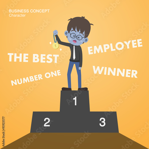 Zombie businessman standing on the podium showing medal,Charater vector illustration