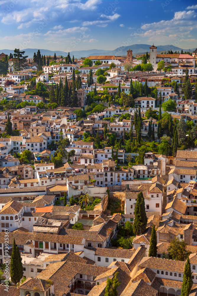 Aerial View of the historical town of Granada, beautiful city