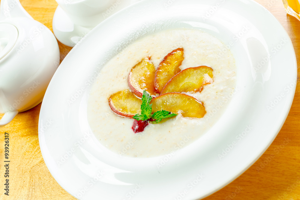 Trendy porridge decorated with fruits Trendy porridge decorated with fruits