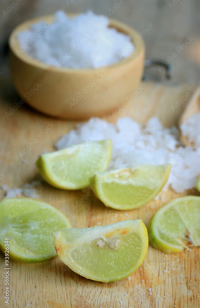 lemon sliced with salt lemon sliced with salt