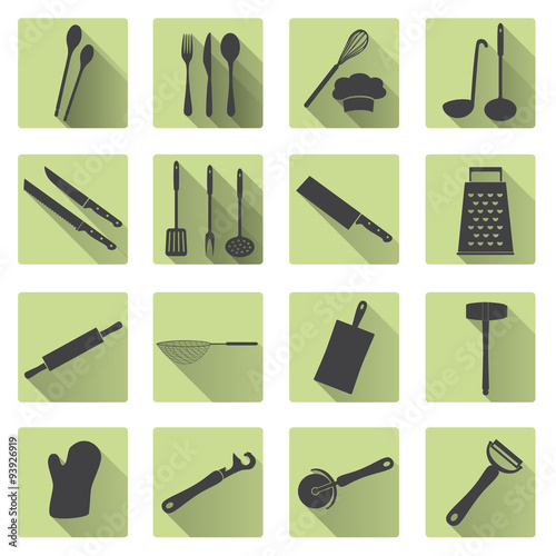 home kitchen cooking utensils flat shadow icons eps10