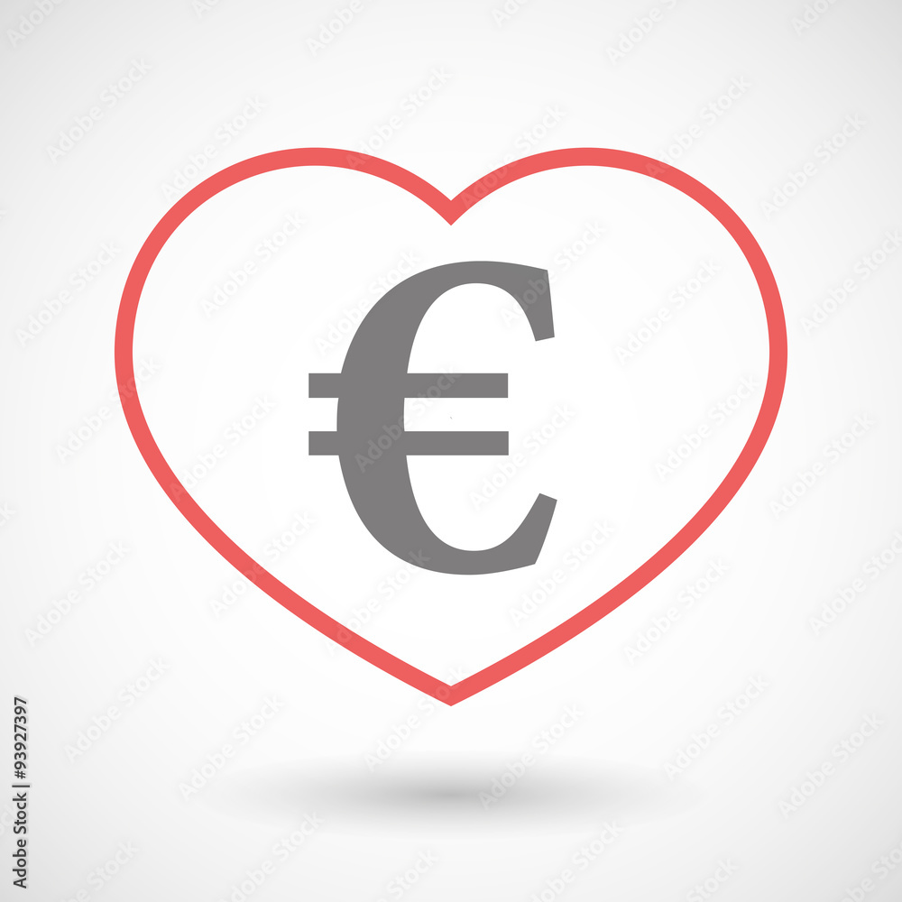 Line heart icon with an euro sign Line heart icon with an euro sign