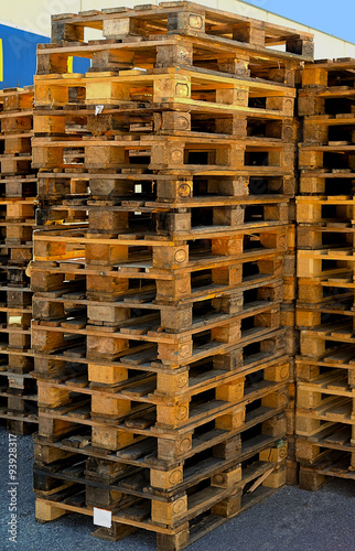 Outside stock of old manufactured wooden euro pallets