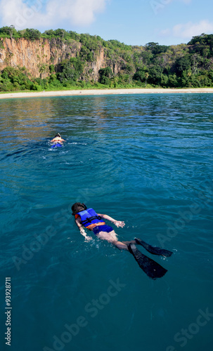 Diving in a crystalline sea beach in Fernando de Noronha,Brazil