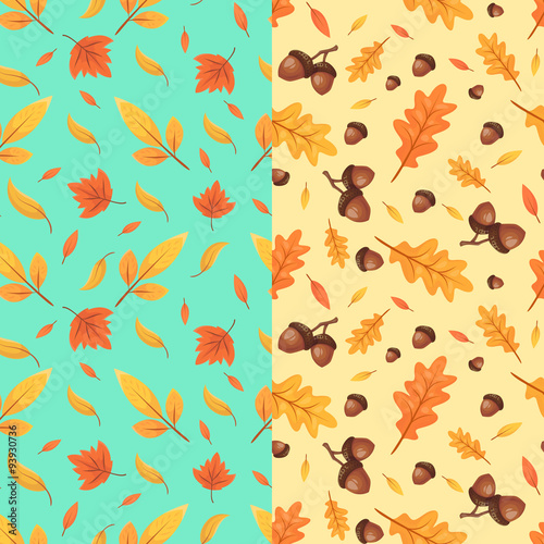 Autumn seamless patterns. Fall leaves. Vector illustration.