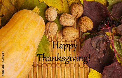 Words happy thaksgiving day on rustic background photo