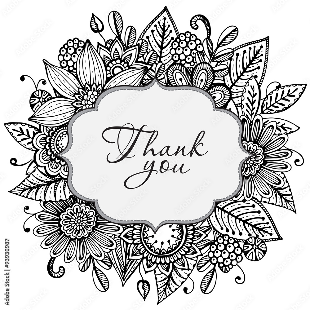 Vector Greeting card template with hand drawn doodle fancy flowe Vector Greeting card template with hand drawn doodle fancy flowe