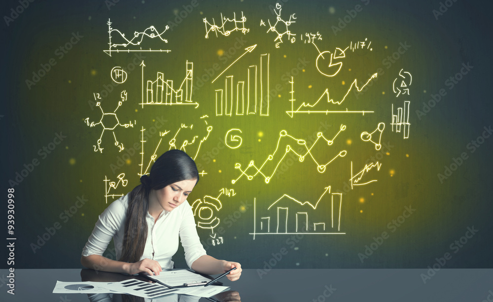 businesswoman with business diagrams businesswoman with business diagrams