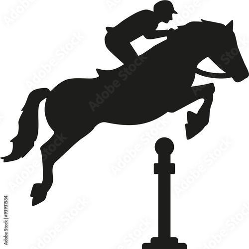 Horse jumping over obstacles