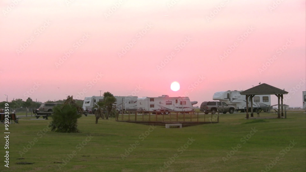RV campground sunset pink sky HD RV campground sunset pink sky HD