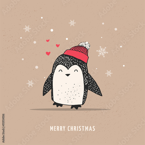 Cute happy penguin - Merry Christmas greetings