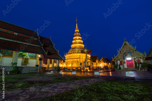 Wat Phra That Hariphunchai in twilight time,lamphun,thailand.