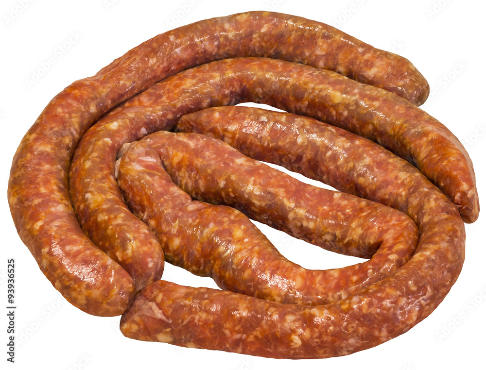 Homemade Raw Sausages, Isolated on White Background. Homemade Raw Sausages, Isolated on White Background.