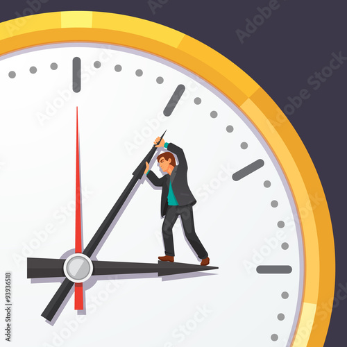 Man in business suit trying to stop time