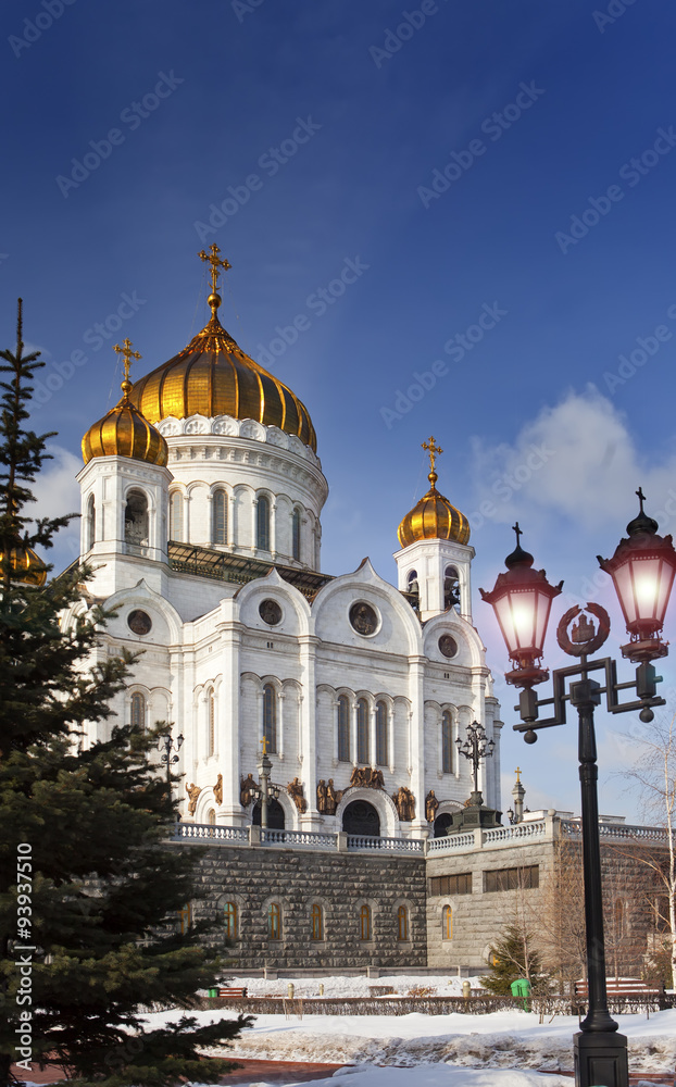 Cathedral of Christ the Savior and nice lanterns, Moscow, Russia..