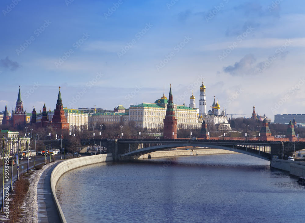 view to Moscow Kremlin from bridge over Moscow river, Russia