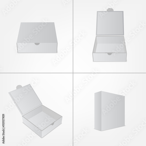 Set of packaging design mockup. Gray box in four views.