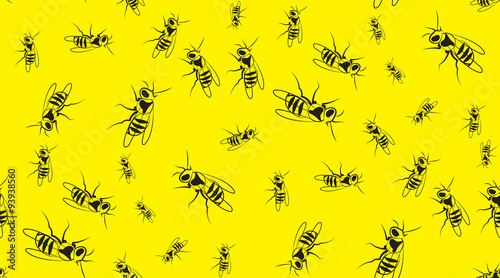 Vector seamless background of wasps. Chaotic wasps.