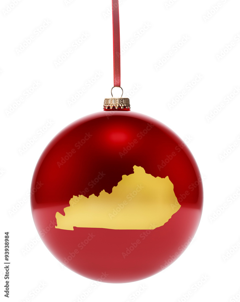 Red bauble with the golden shape of Kentucky.(series) Red bauble with the golden shape of Kentucky.(series)