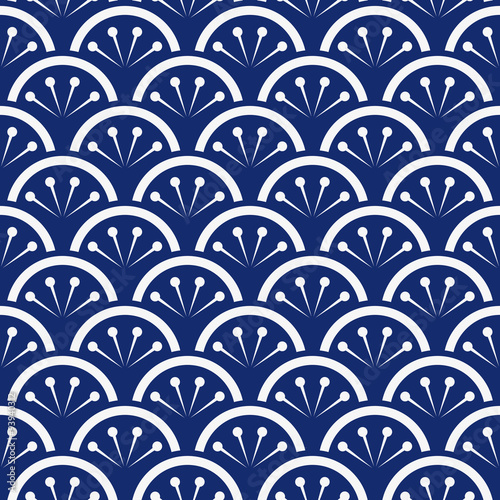 Seamless porcelain indigo blue and white japanese floral waves pattern vector