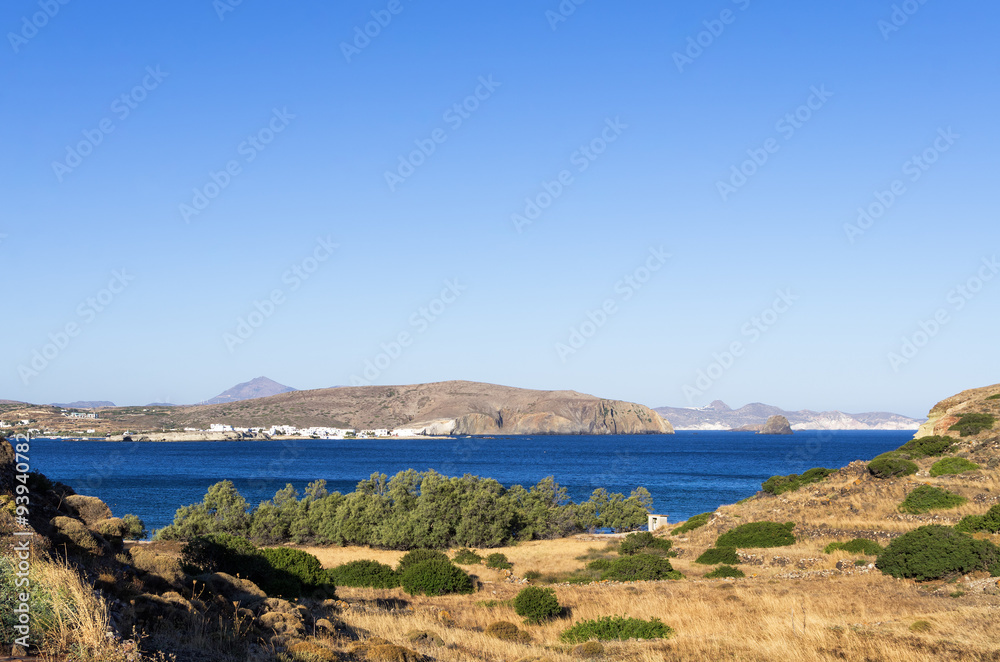 View to the sea in Kimolos island, Cyclades, Greece, early in the morning