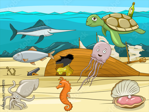 Sea life cartoon educational illustration