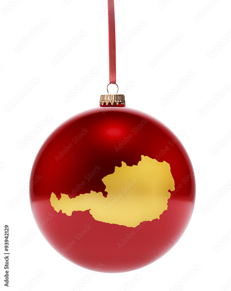 Red bauble with the golden shape of Austria.(series) Red bauble with the golden shape of Austria.(series)