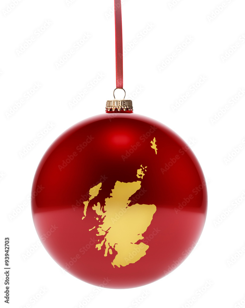 Red bauble with the golden shape of Scotland.(series) Red bauble with the golden shape of Scotland.(series)