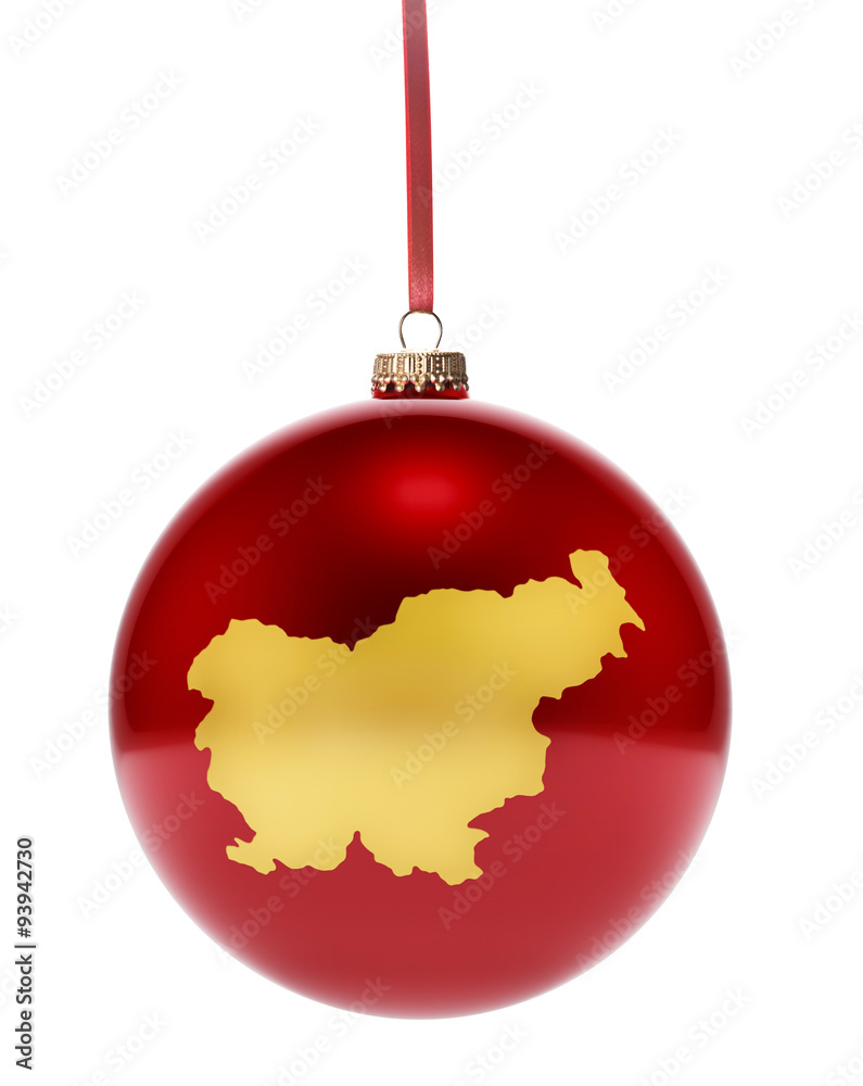 Red bauble with the golden shape of Slovenia.(series) Red bauble with the golden shape of Slovenia.(series)