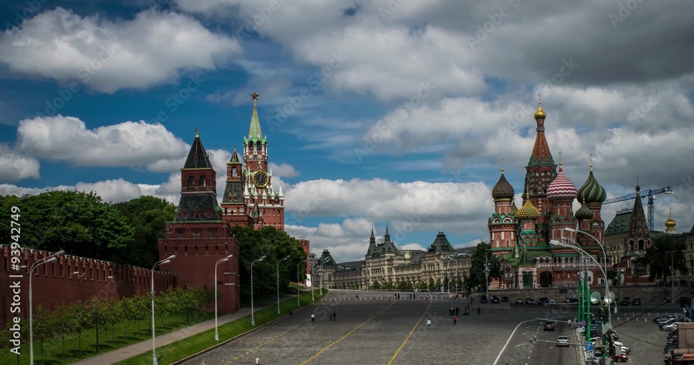 Kremlin and Cathedral of Vasily the Blessed on Red Square under the cloudy sky. Timelapse 4K Kremlin and Cathedral of Vasily the Blessed on Red Square under the cloudy sky. Timelapse 4K