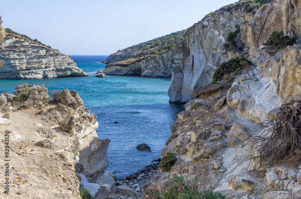Fototapeta premium Rocky coastline in Milos island, Cyclades, Greece