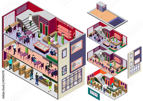 illustration of info graphic interior room concept in isometric graphic