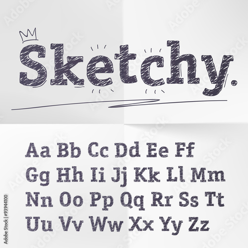 Vector hand drawn sketch latin alphabet set