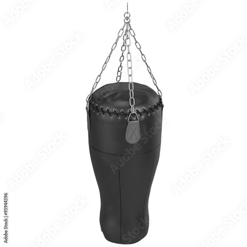 Black punching bag with lacing elements. 3D graphic © ARTYuSTUDIO