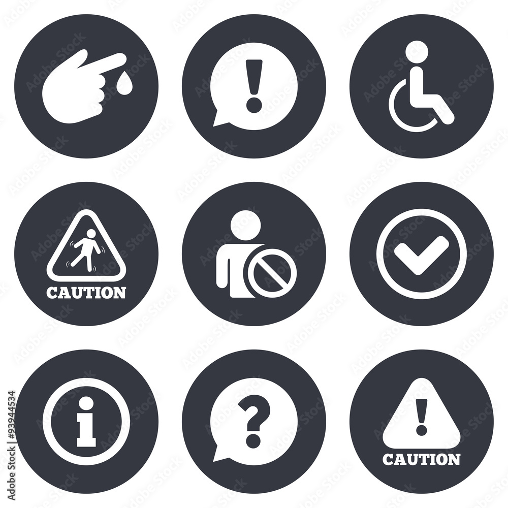 Caution and attention icons. Information signs. Caution and attention icons. Information signs.