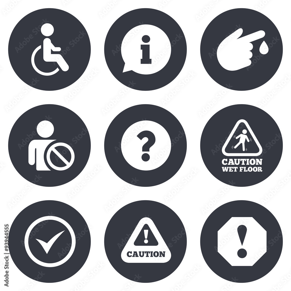 Attention notification icons. Information signs. Attention notification icons. Information signs.