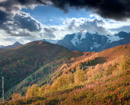 Dramatic autumn morning in the Caucasus mountains.