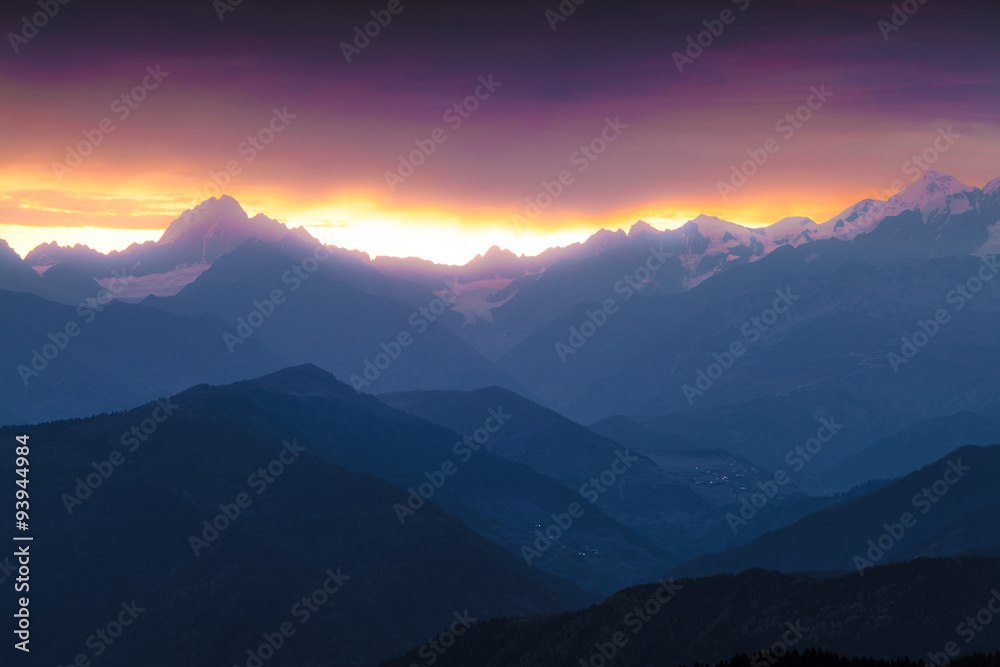 Colorful autumn morning in the Caucasus mountains.