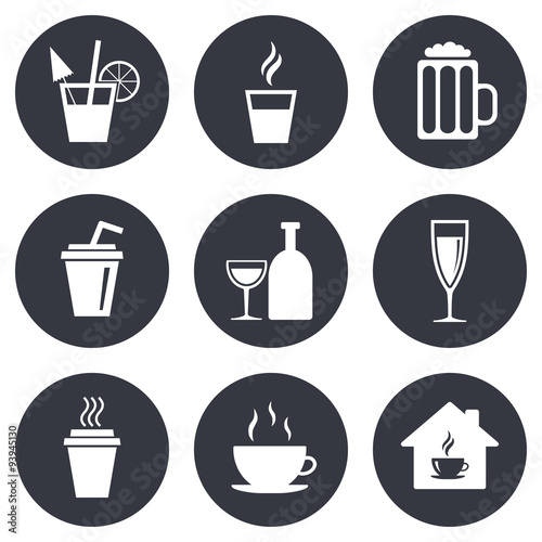 Tea  coffee and beer icons. Alcohol drinks.