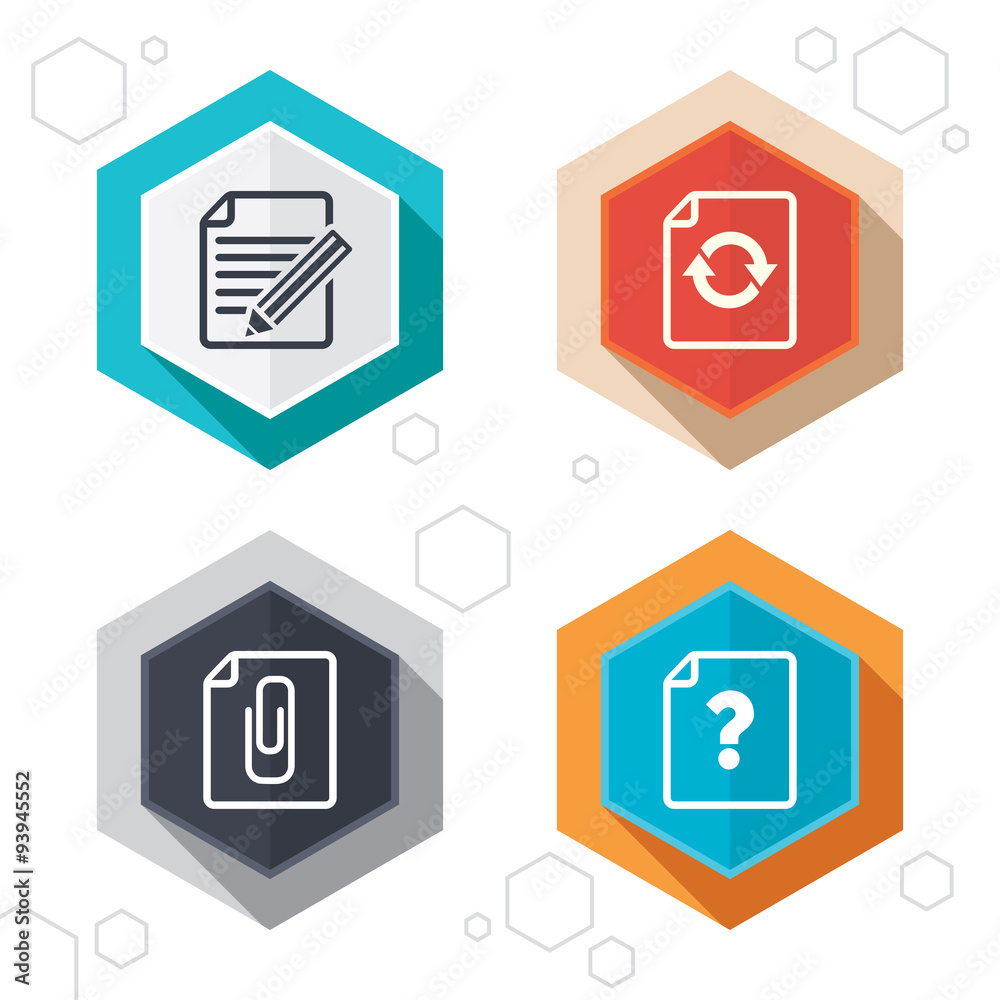 File edit icons. Question help signs. File edit icons. Question help signs.