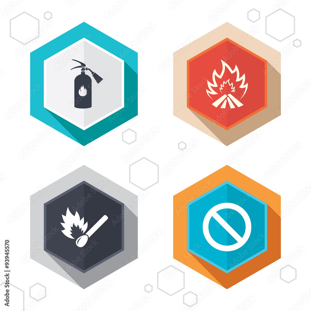 Fire flame icons. Prohibition stop symbol. Fire flame icons. Prohibition stop symbol.