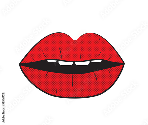 Open Red Lips Pop Art Background Vector
