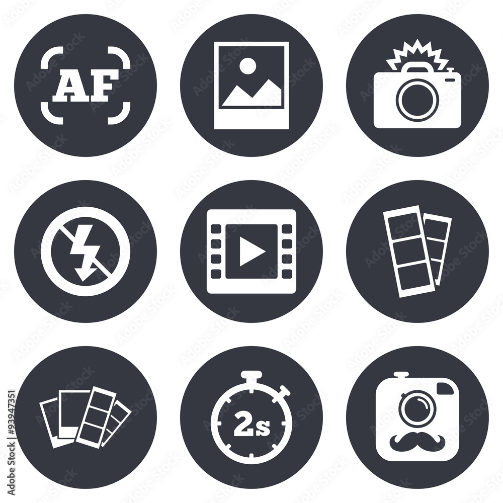 Photo, video icons. Camera, photos and frame. Photo, video icons. Camera, photos and frame.